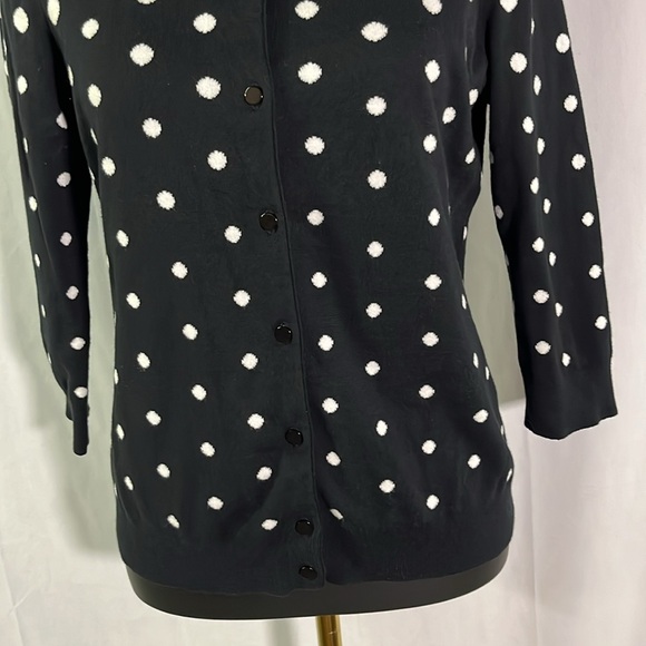 Talbots Black & White Polka Dot 3/4 Sleeve Button Front Cardigan - Picture 7 of 16